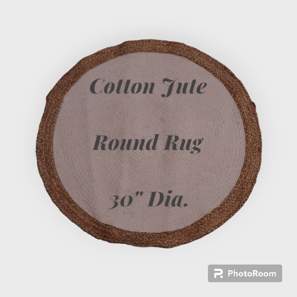 (2l Organic Cotton & Natural Jute Hand-woven Handmade Textured Round Accent Rugs - Picture 2 of 9